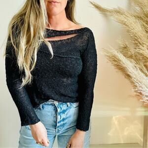 VINTAGE GABRIEL S Y2K Asymmetrical Cutout Loose Hand Knit Pullover Sweater Top M